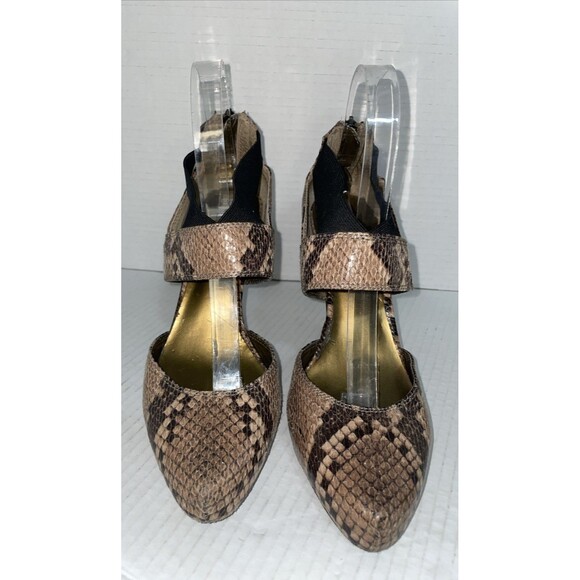 Nine West Heels Women’s Size 11 Faux Snakeskin Dress Pointed Toe Ankle Strap - Picture 2 of 12